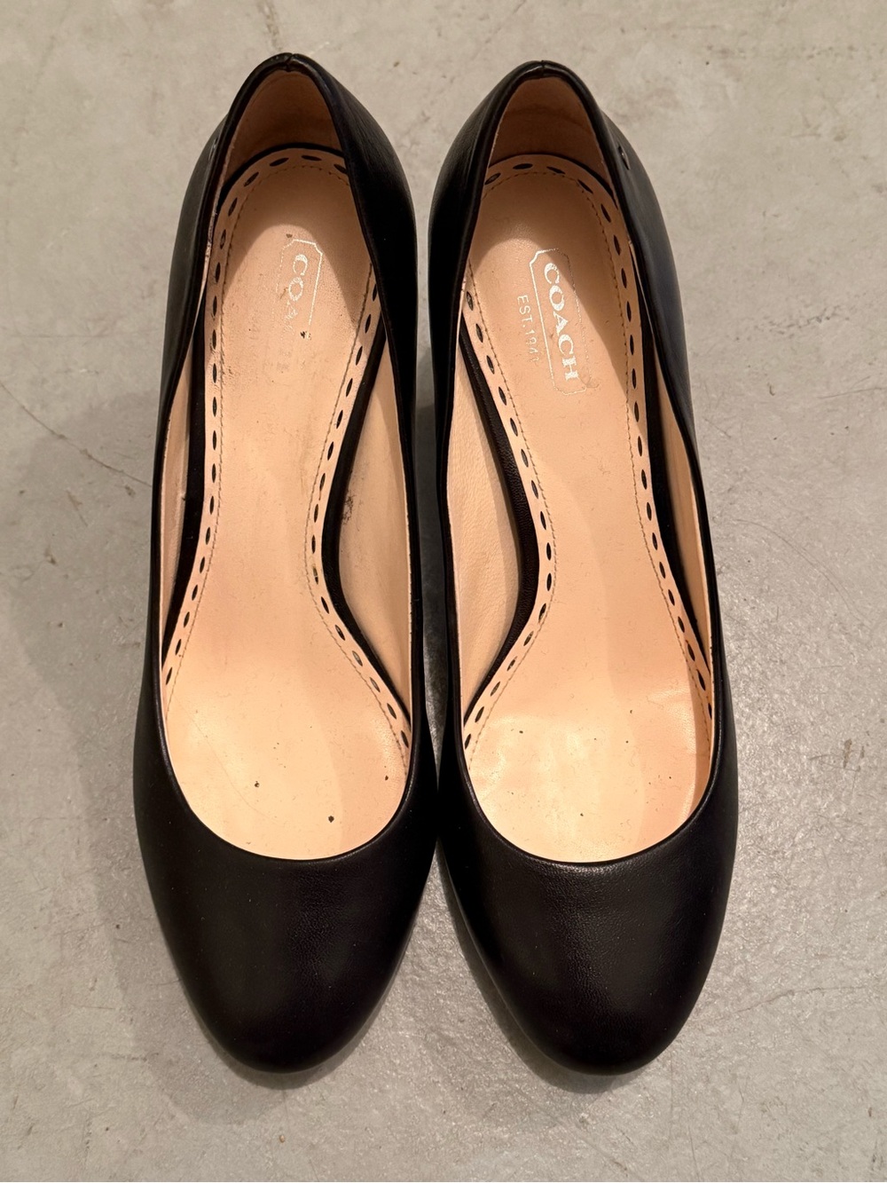 COACH Classic Black Leather Mid Heel Pumps